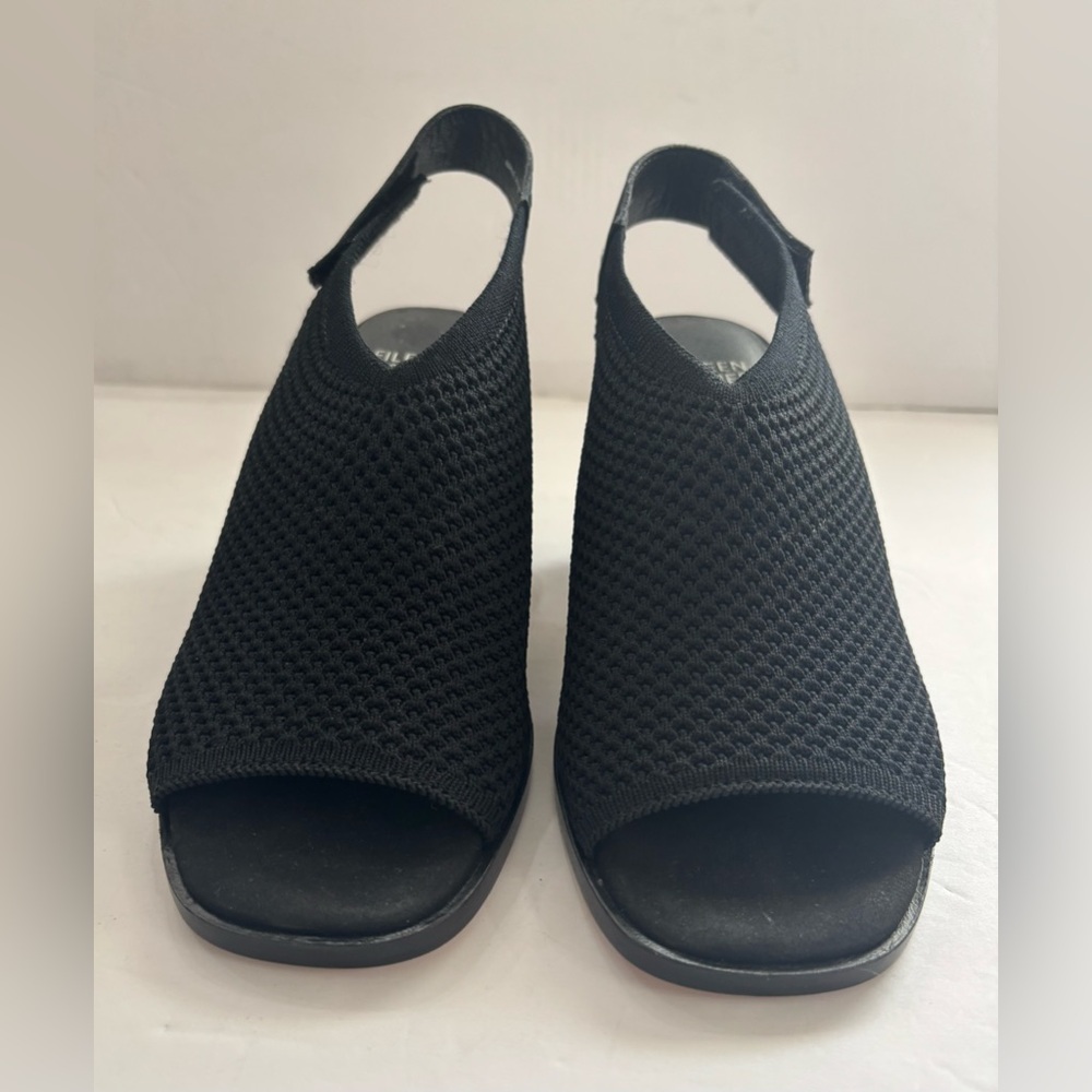 Eileen Fisher Women Black Avil Knit Chunky Block Heel Sling Back Sandals  6.5